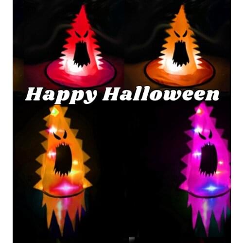 2021Halloween Sawtooth Witch Hat LED New Luminous Glowing Witch Hat Wizard Hat for Children Adult Cosplay Costume Party Decor