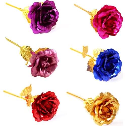 24K Home Decor Decorative Dried Artificial Flowers Rose Red Rosebud Wedding Decoration Accessories New Year Valentines Day Gift