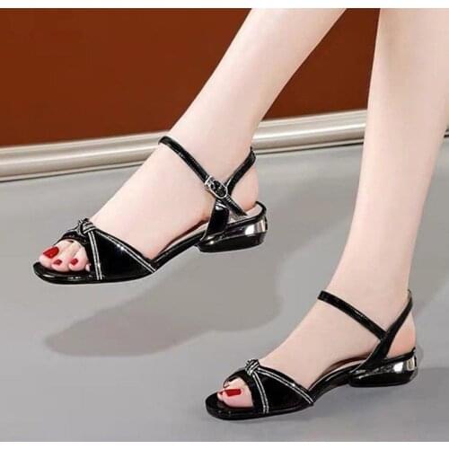 3cm Women Sandals 2021 Summer Low Heels Dress Shoes Buckle Strap Ladies Shoes Open Toe Crystal Sandalias Mujer Flat Sandal 9150N