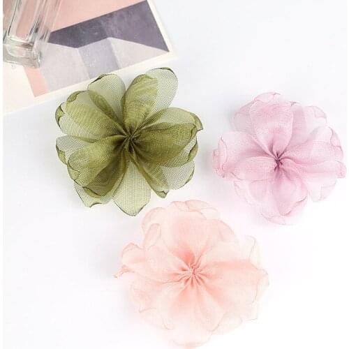 30pcs cute burned edge chiffon flowers without clips girls headbands hair accessories