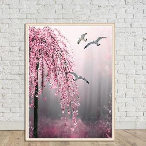5d Diamond painting full Square Round Drill Cherry blossom lake tree flower landscape diamond mosaic diamond embroidery FF3499