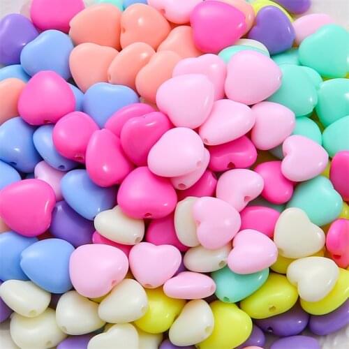 75/30pcs/lot 12mm 14mm Colourful Heart Shape Acrylic Loose Spacer Beads for Jewelry Making DIY Accessories