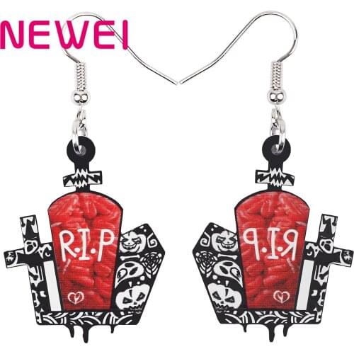 Bonsny Halloween Acrylic Horrror Ghost Cross Tombstone Earrings Fashion Drop Dangle Charms Party Jewelry For Women Girls Gifts