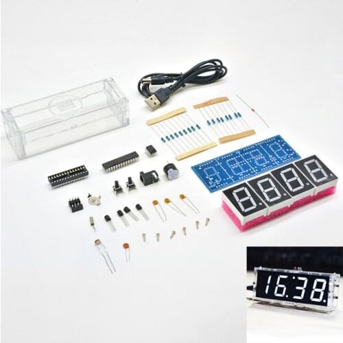 Digital LED Clock Module 4-Digit DIY Kit Light Control Temperature Date Time Display with Transparent Case Timer DIY Kit