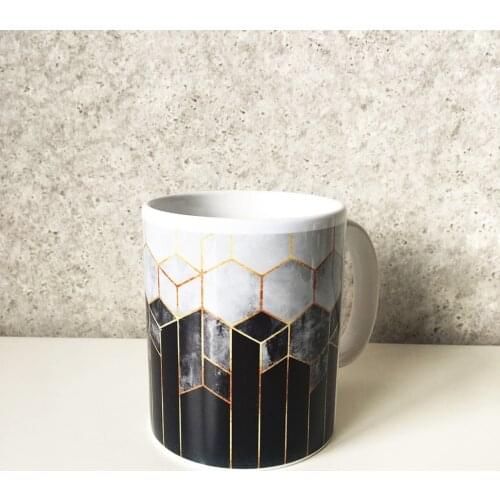 Custog Porcelain Mug Fun Design For Coffee Funny Gifts for Women and Men 12oz Geometric