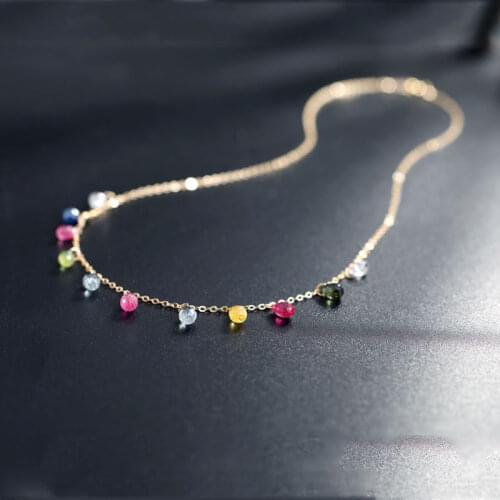 DAIMI 14K Gold Injection Color Sapphire Genuine Gemstones Pendant Sky Color Baoran Starry Clavicle Chain Necklace