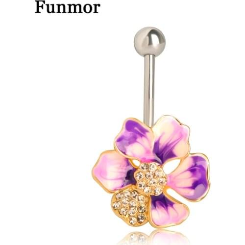 Funmor Mix Enamel Flower Navel Piercing Ring 316L medical Stainless Steel Belly Button Rings Women Girls Summer Body Accessories