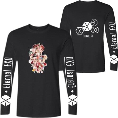 KPOP EXO PLANET#5 Tshirts Women Long Sleeve Harajuku T-shirt New Fashion Casual Long Sleeve EXO PLANET#5 T-shirt Pullover Tops