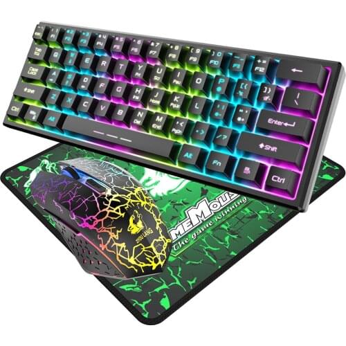3pcs Gaming Keyboard Combos Mechanical Feel Rainbow LED Backlit USB Keyboard and Mouse Set Ergonomic for PC Laptop Computer