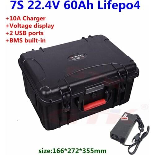 Customized 7S Lifepo4 22.4V 60Ah Lifepo4 battery pack with BMS for inverter RV solar panel Tourist boat +10A Charger