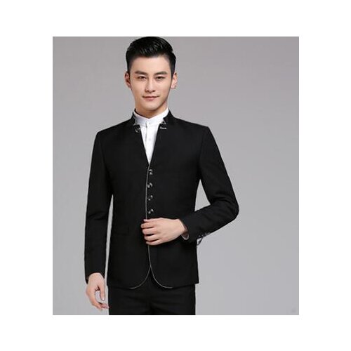 Chinese tunic suit set with pants mens wedding suits singer stage clothing blazer men formal dress stand collar black grey