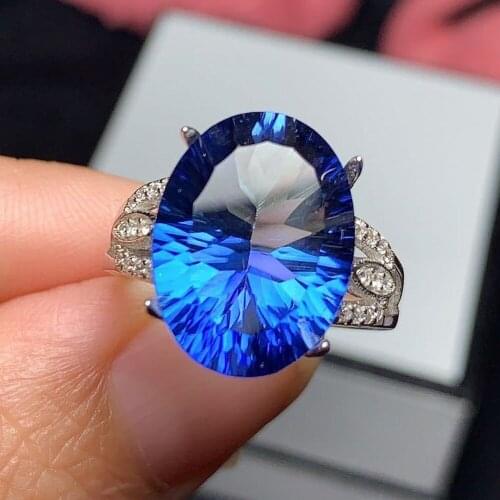 BOCAI real s925 pure silver jewelry inlaid with tanzanite blue topaz ring shiny fashionable mens ring