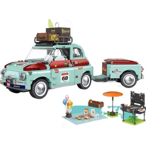 In stock retro Modern Picnic Travel Speed Muscle Camping Building Blocks Super Car Brick Model Childrens Educational Toy Gift