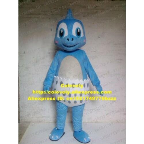 Cute Blue Dinosaur Just Out Of The Shell Dino Mascot Costume With High Blue Hairs Round Blue Clear Eyes No.4912 Free Ship