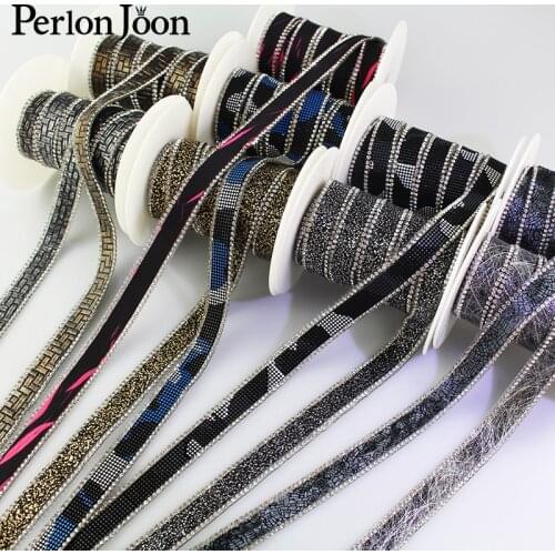 1 yard 1.5cm width hot fix ribbon rhinestone leather style webbing rhinestone tape iron on shoes bag clothing accessories TR010
