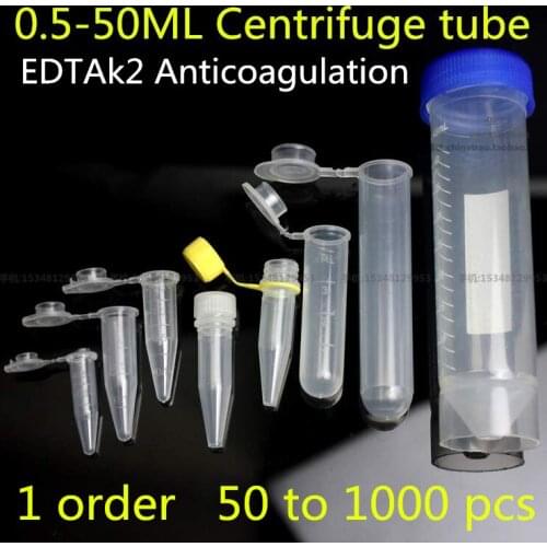 Medical Centrifuge tube 0.5 1.5 4 10 15 50ml Volume Plastic Bottles with Screw cap Transparent container Anticoagulation EDTAK2