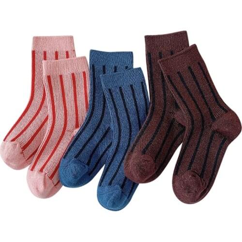 2021 New Autumn Winter Childrens Socks Kinitted Cotton Stripe Baby Boys Girls Socks Kid Sport Socks