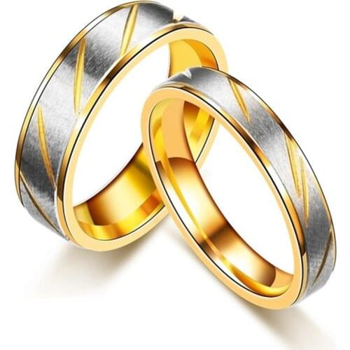 Stainless Steel Couple Ring Simple Design Golden Frosted Rings for Women Men Wedding Engagement Promise Lovers Jewelry Gift