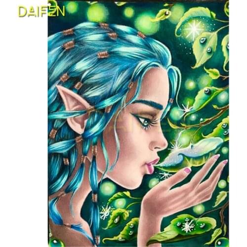 Full Round Diamond painting Cross stitch Leaves dewdrop Full Square Diamond embroidery Cartoon indian girl DIY 3D Diamond mosaic