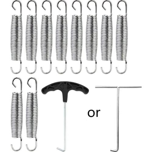 10Pcs Trampoline Springs Heavy Duty With 1 Metal T-Hook Springs Replacement Kit Jump Pad Pull Spring Hook Drum Bow Accessories