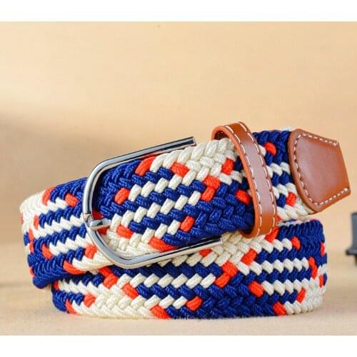 Ladies Canvas Without Hole Belt Mens Elastic Belt Fashion Elegant Casual Stretch Woven D-shaped Pin Buckle Flower Belt