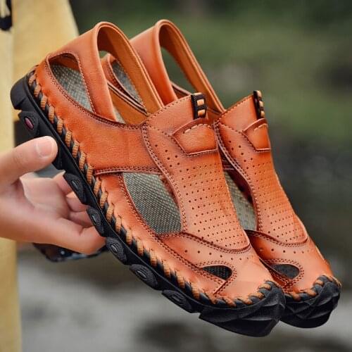 Sandalias Outdoor Trekking Sandals Men In Mens Shoes Slippers Summer Mens Thick Sole Big Sandal Shoe Genuine Leather