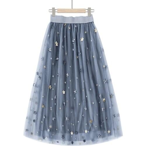 Net New Big pendulum veil fall skirts stars embroidery skirt sequins embroidery of the drape A word skirt