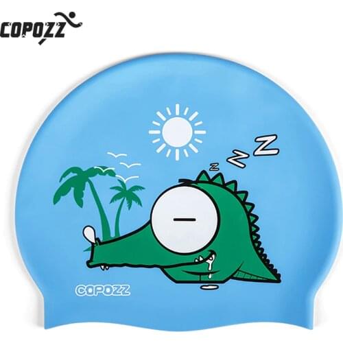 COPOZZ Kids swimming caps Cartoon Cute pig cat for Boys&Girls Elastic Waterproof Ear Protection 4-12y Swim Pool Hat one size