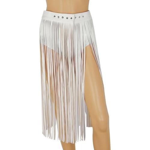 Fashion Women Faux Leather Fringe Tassel Skirt Punk Gothic Clubwear Party Stage Performance Festival Rave Dance Skirts Costume