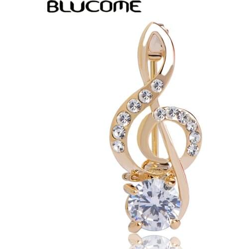 Blucome Crystal Music Note Brooch Lady Girls Kid Brooches Hijab Pin For Collar Suit Scarf Accessories Holiday Decoration Jewelry
