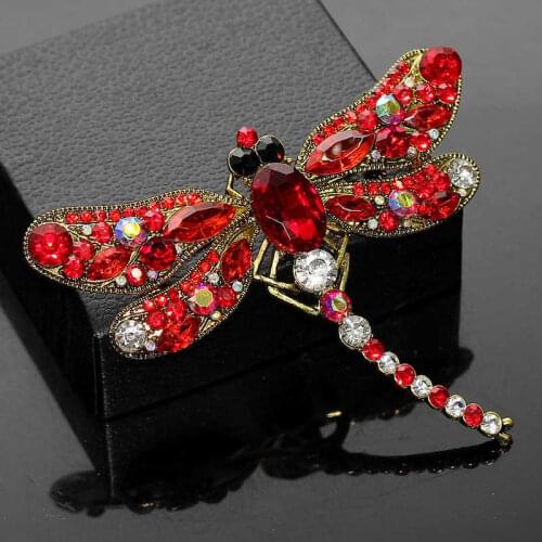 Crystal Vintage Dragonfly Brooches for Women Large Insect Brooch Pin Fashion Dress Coat Accessories Cute Jewelry