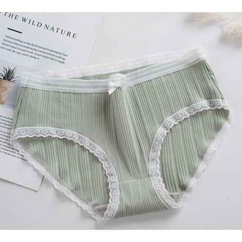 L-XXL Large Size New Style Breathable Panties Low-waist Cotton Womens Underwear Seamless Lace Edge Briefs Striped Bow Lingerie