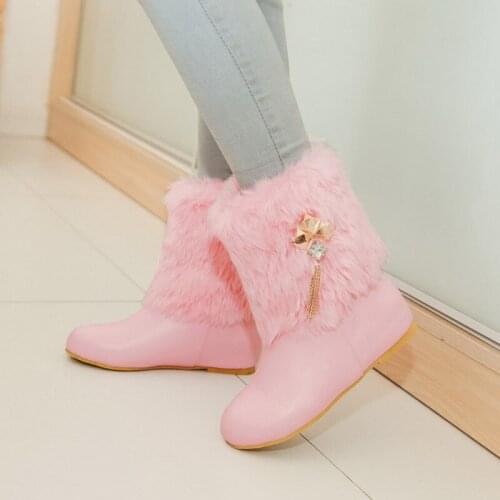 Women Boots Autumn Winter Warm Fur 2020 New Sexy Fashion Pu Mid-calf Motorcycle Snow Boots Black Pink White High-heeled Shoes