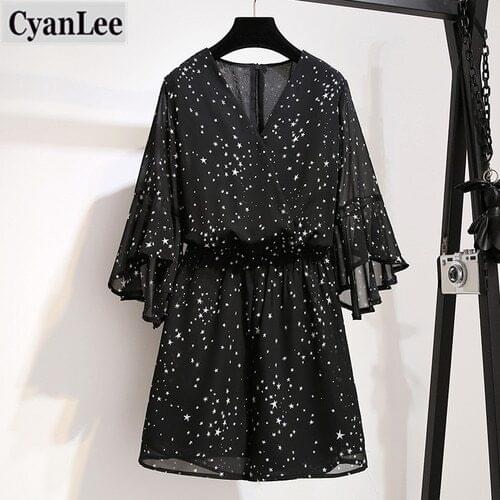 Plus size women 2020 Summer Casual V-neck Loose Pullovers Star Fashion Chiffon Office Lady Wide leg Rompers M-5XL