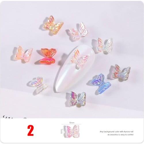 10 Pcs Aurora Colorful Nail Art Mix 3D Decorations Bowknots Bear Butterfly Flowers Holographic Designs Manicure SANA889
