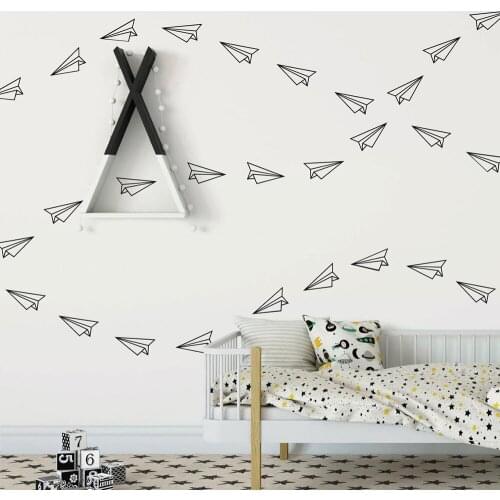 120Pcs Origami Airplane Wall Sticker Kids Room Playroom Geometric Plane Jet Wall Decal Bedroom Vinyl Home Decor