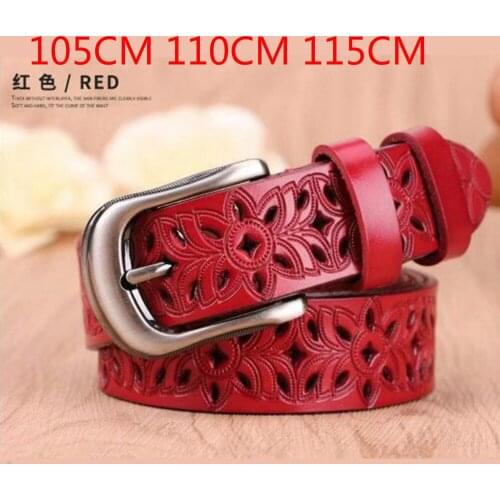 2021 Red Woman Second Layer Cowskin Belt New Design Genuine Leather Belts Vintage Pin Buckle Strap Jeans Accessories 105cm 115cm
