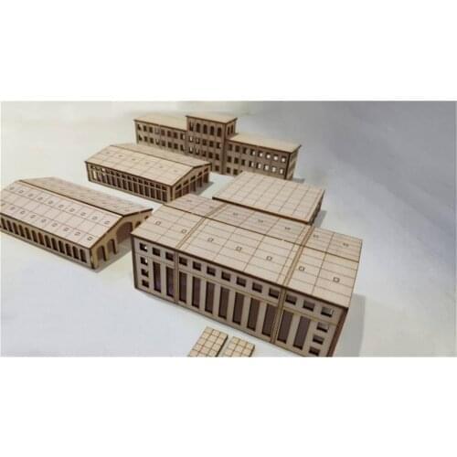 5pcs 1/350 DIY Wooden House Factory Building Set Warship Harbor Scenery Assembly Model For age 12