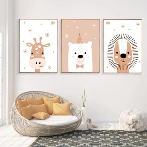 Abstract Lion Deer White Bear Wall Art Poster Animal Art Print Snowflake Canvas Painting Nordic Pictures Baby Kids Room Decor