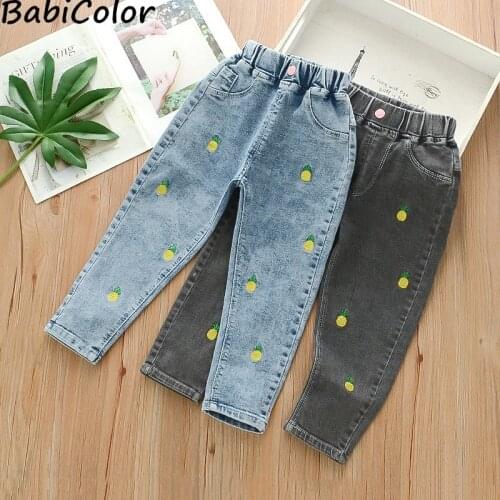BabiColor Toddler Kid Baby Girls Jeans Denim Pants Casual Child Fruit Print Elastic Straight Trouser Outfits