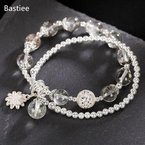 Bastiee Natural Stone Green Crystal Bracelet For Women Cat Silver 925 Jewelry Bracelets Hmong Jewelry Luxury Beads Flower