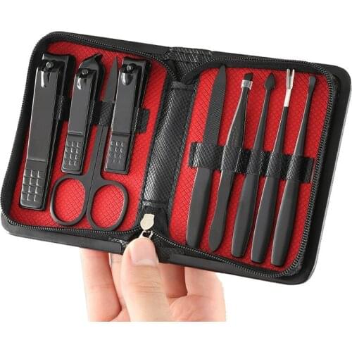 Black Nail Clippers Set Nail Tools Nail Art Tools Clippers Trimmers 9-piece Stainless Steel