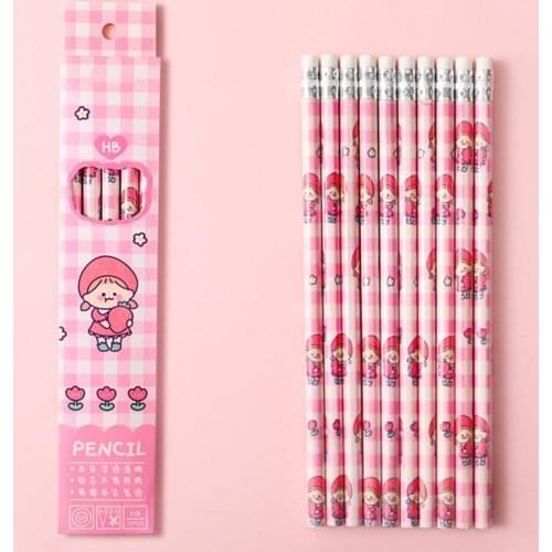 Wooden 10Pcs/Set Cute Kids Writing Scribbling Pencils with Eraser Circular Pens Reinforced for Office