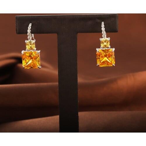 Yellow Zircon Elegant Geometric Square Earrings for Women Fashion and Noble Design Jewelry Bridal High-end Banquet Earrings