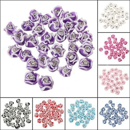 50% Hot Sale New 20Pcs 5mm - 8mm Multiple Colour Beautiful Fashion Ceramic Rhinestone 3D Rose Flower Nail Art Decorations Charms