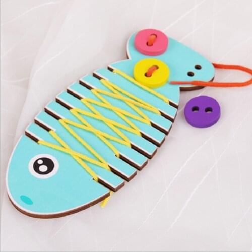 Small fish beaded stringing game, early childhood education kindergarten wear and weave handmade hand-eye coordination toy