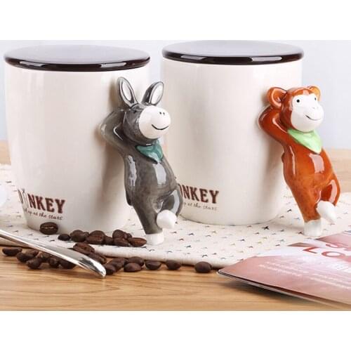 Creative Cute Animal Ceramic mug Cup With Lid Spoon Office Water Cup Couple Milk Coffee Cup Breakfast Cup Christmas gifts