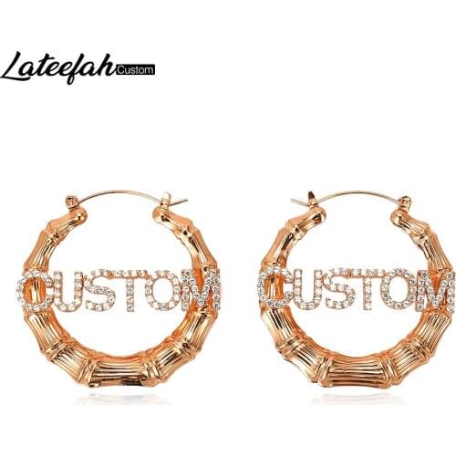 Lateefah Custom Bamboo Circle Round Earrings Acrylic Personalized Fashion Show Charming Personalized Name Large Name Earrings