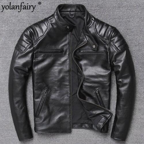 2020 Genuine Leather Mens Jacket Cowhide Motorcycle Real Cow Leather Coat Spring Autumn Short Mens Leather Jackets 1973 KJ4463