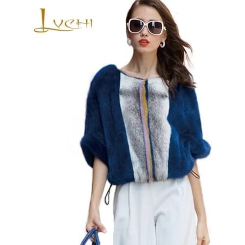 LVCHI New Arrival Natural Real Mink Women Coat 2019 Full Pelt Batwing Sleeve Fashion Thin Short Overdress Striped Mink Fur Coats